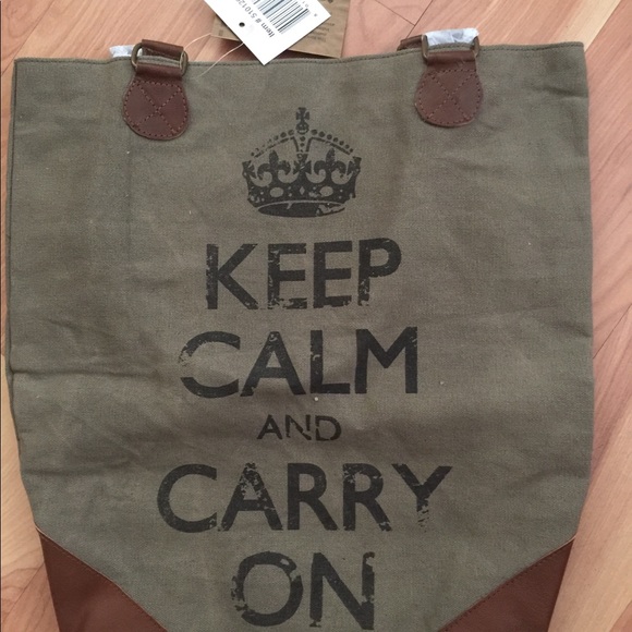 Vintage Keep Calm Leather & Canvas Tote Bag. NWT - Picture 2 of 3
